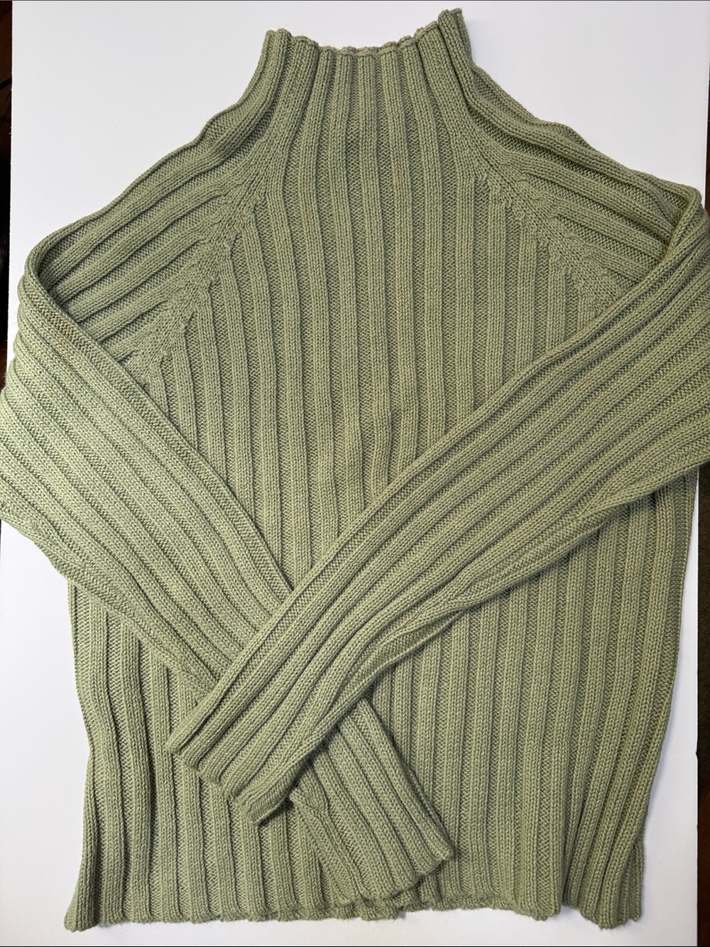 Herman Geist Vintage Sage Green Ribbed Mock Neck Long Sleeve Sweater Women Large